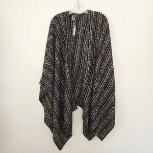 Apt9 Pancho Sweater Womens O/S Black Heather Knit Lagenlook Boho Chic Open Cape